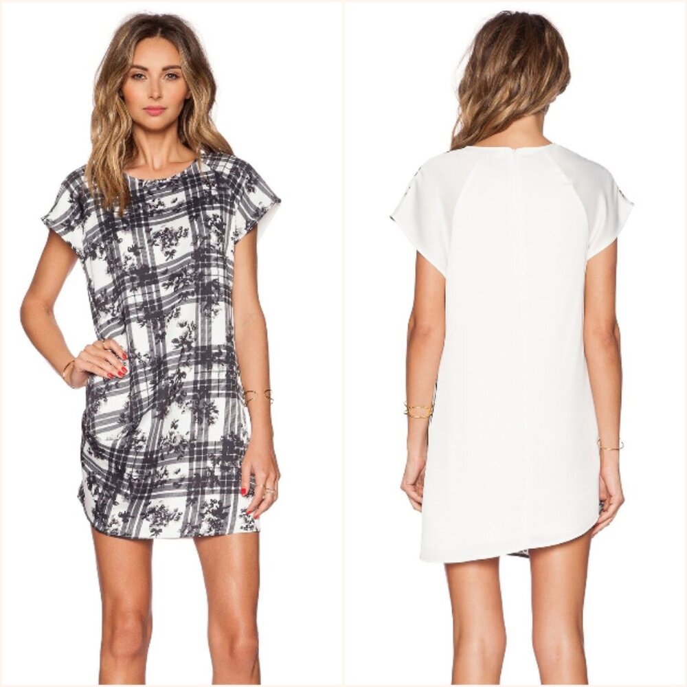 Finders Keepers Surrender Floral Plaid Print Mini Shift Dress Black/White XS‎